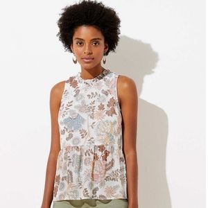 LOFT SHIMMER FLORAL TIE BACK PEPLUM SHELL